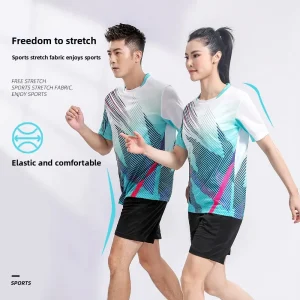 Uniformes d&rsquo;entraînement de sport d&rsquo;été pour hommes et femmes, haut de Badminton dégradé bleu pour enfants, manches courtes, respirant, rafraîchissant, Tennis de Table S