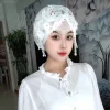 chapeau de princesse à franges, élégant, luxe, foulard perlé à la main, dentelle fleur, hijab, filet, en stock, nouvelle collection