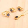 Ensemble de bijoux de mariée pour femmes, couleur or argent 925, zircone bleue, pierres de mariage, boucles d&rsquo;oreilles, bagues, pendentif, collier