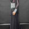 robe longue élégante en strass pour femmes, maille sexy transparente, tenue de soirée, bal d'anniversaire, séance photo