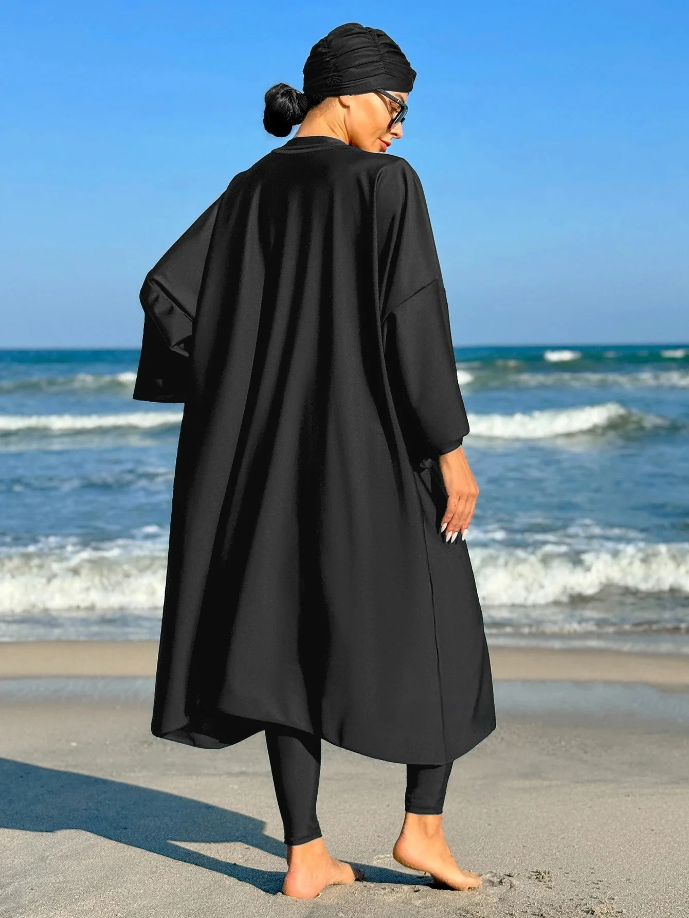 maillot de bain modeste burkini musulman tout couvert maillots de bain amples pour femmes couleur unie robe à manches longues et onesie maillots de bain avec hijab