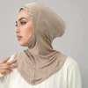 nouveau hijab instantané avec strass brillants pour femmes musulmanes, couverture complète, bonnet en jersey de coton solide, prêt à porter, casquette intérieure