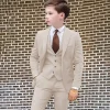 Blazer Slim Fit Beige Trempé pour Garçons, Smoking de Mariage, Veste d&rsquo;Affaires Formelle, GlaPants pour Enfants, Festival sur Mesure, 3 Pièces