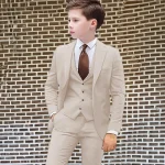 Blazer Slim Fit Beige Trempé pour Garçons, Smoking de Mariage, Veste d&rsquo;Affaires Formelle, GlaPants pour Enfants, Festival sur Mesure, 3 Pièces