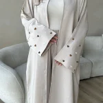 Abayas Ouverts à la Mode pour Femmes, Kimono Uni de Dubaï, Robe Musulmane Türkiye, Cardigan Élégant, Broderie d&rsquo;Amour, Vêtements Islamiques, Nouvelle Collection