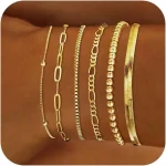 Ensemble de bijoux plaqués or 14 carats pour femme, bracelets imperméables, maillon cubain empilable, trombone