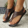 sandales décontractées femmes 2025 mode d'été sandales pour femmes grande taille couleur unie bout rond chaussures plates confortables pour les femmes