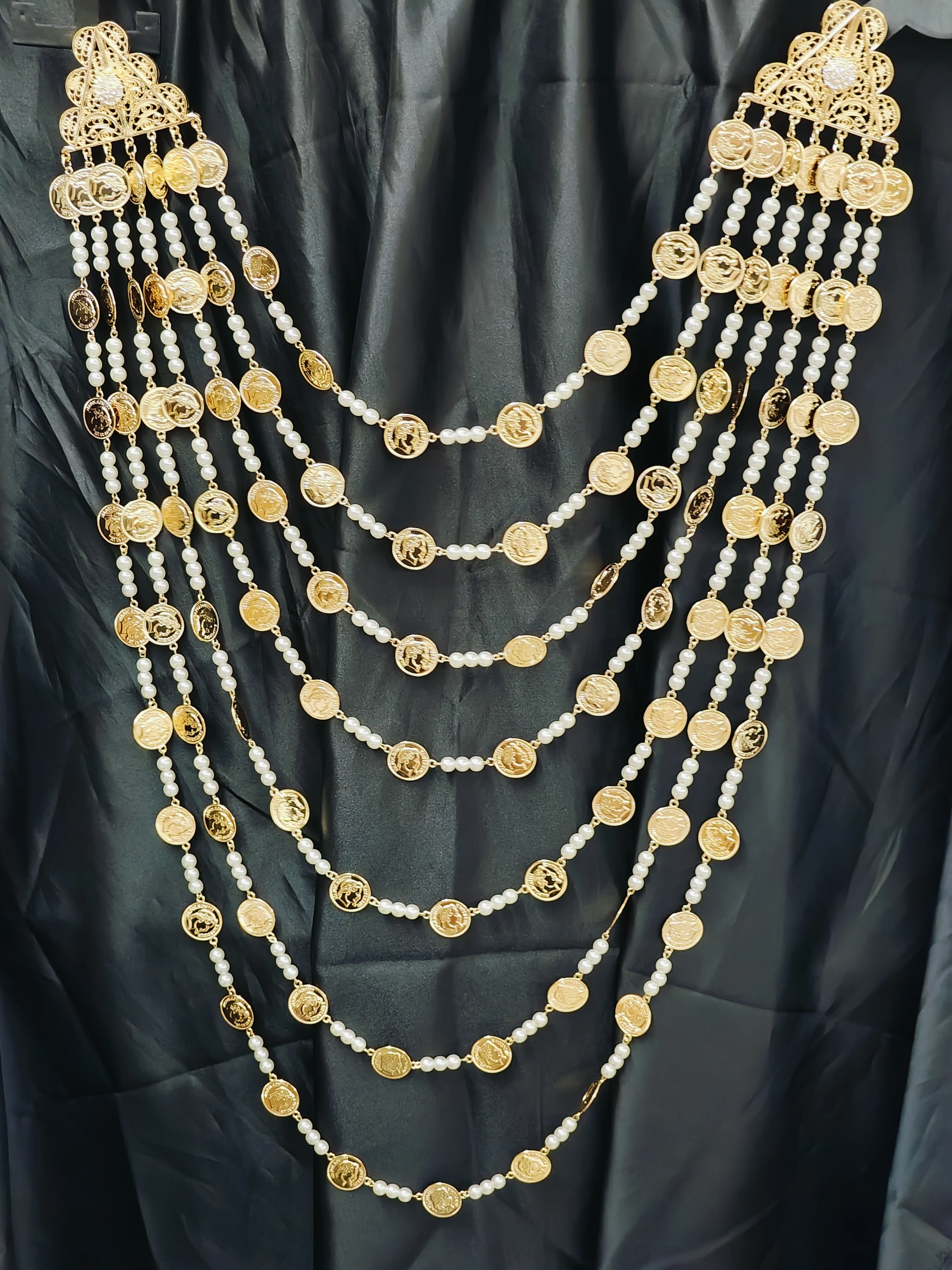 Bijoux de mariée algériens, multi-chaînes, pièce de monnaie entièrement faite à la main, grand collier, tête de poitrine, robe de mariée arabe, bijoux de corps, nouvelle collection