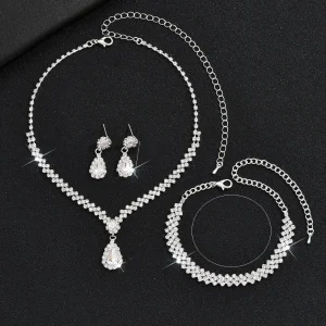 Ensemble de bijoux de mariée de luxe Vintage, élégant, collier et boucles d&rsquo;oreilles en Zircon, tempérament exquis, Bracelet en strass, mariage