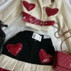 Y2K nouveau cuir Sexy deux pièces femmes Harajuku gothique en forme de coeur Patchwork taille exposée veste coupe Denim Patchwork Mini jupe