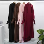 Abaya Jilbab pour femmes musulmanes, vêtements islamiques, dubaï, saoudien, robe noire, modestie turque, robe de prière une pièce, manches smocks à capuche