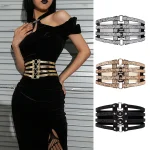 Ceinture extensible dorée pour femmes, look élégant avec robe de soirée, couverture de taille, boucle à 4 rangées, ceinture creuse décorative