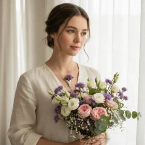 Collier Bouquet de fleurs en argent, chaîne de clavicule en cuivre avec nœud, peut être arrêté de fleurs, bijoux de saint-valentin