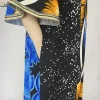 abayas musulmanes en coton pour femmes, dashiki, robe ample, manches chauve souris, boubou, robes islamiques africaines avec foulard, 2025