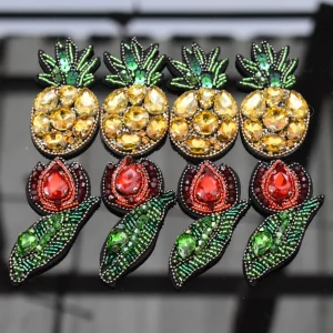 Patchs brodés en strass, ananas, fruits, travaux manuels, perles pour vêtements, couture sur vêtements, badges appliqués