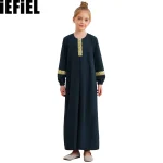 Abaya-Robes musulmanes pour filles, robe maxi à manches longues, col rond, fête à thème du Ramadan, masade Tim, enfants