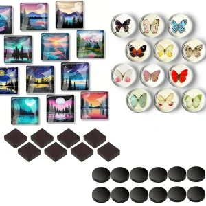 50 ensembles d&rsquo;aimants artisanaux en verre céramique Ferrite aimant avec support adhésif et verre Transparent pour bricolage artisanat aimant de réfrigérateur