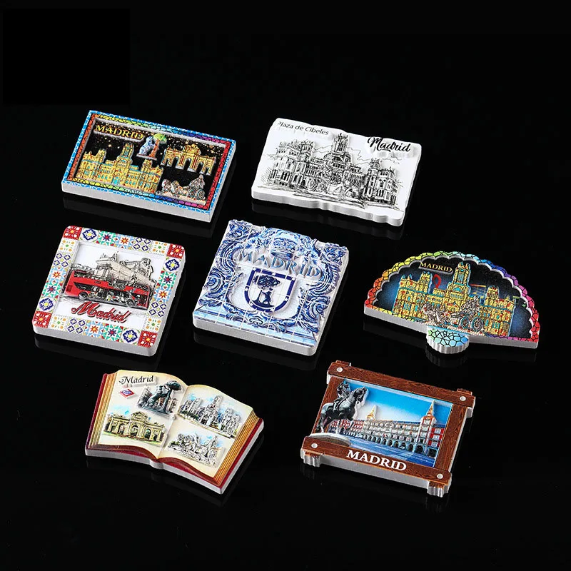 Aimants pour réfrigérateur Madrid, espagne, souvenirs touristiques, décorations colorées de cuisine pour la maison, cadeaux de vacances créatifs, 1 pièce