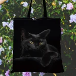 Sac à main chat noir vibrant pour femmes, fourre-tout en tissu de lin, sacs à bandoulière pour femmes, sacs de Shopping écologiques pliables et réutilisables