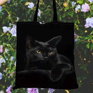 Sac à main chat noir vibrant pour femmes, fourre-tout en tissu de lin, sacs à bandoulière pour femmes, sacs de Shopping écologiques pliables et réutilisables