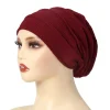 mode couleur unie femmes froissé hijab turban élastique doux chimiothérapie casquette polyester baggy bonnets bonnet
