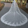 voile de mariage long bord en dentelle avec peigne, appliques de paillettes luxueuses, cathédrale, 1 couche, 5m, blanc, ivoire, patients, photo réelle