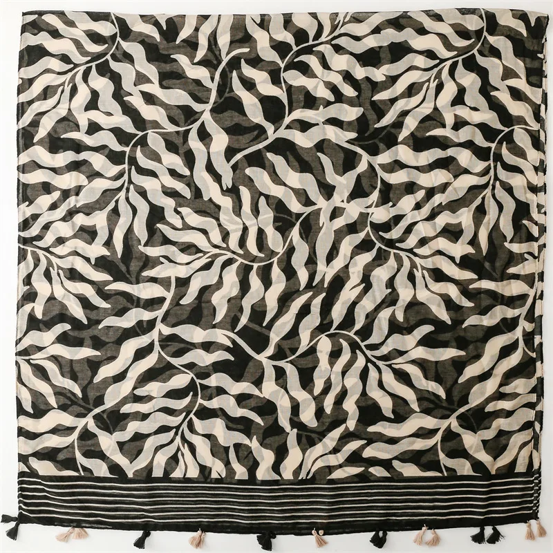 luxe femmes feuille écharpe été plage châle coton lin sentiment gland pashmina musulman hijab wrap dame viscose écharpe