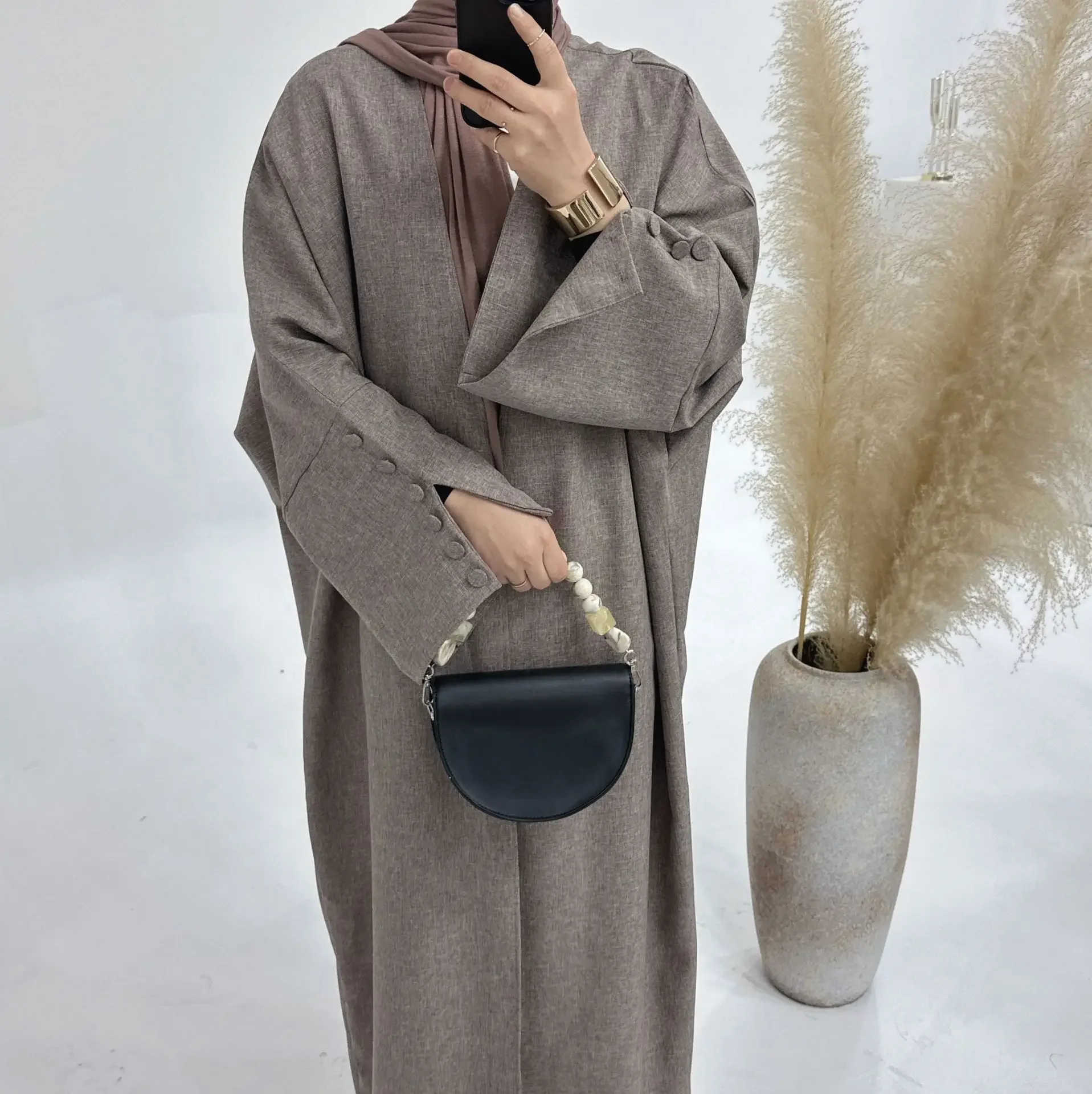 mode lâche musulman kimono surdimensionné robe musulmane abaya syari femme pleine longueur musulman multi bouton service de culte abayas