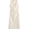 robes longues en satin pour femmes, robe mi longue, sexy, robe de soirée, sans manches, élégante, été, 2024