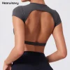 Hearuisavy chemises de Sport hauts d&rsquo;entraînement Fitness vêtements de Sport femme vêtements de Yoga à séchage rapide Sport hauts courts dos nu haut de Sport femmes