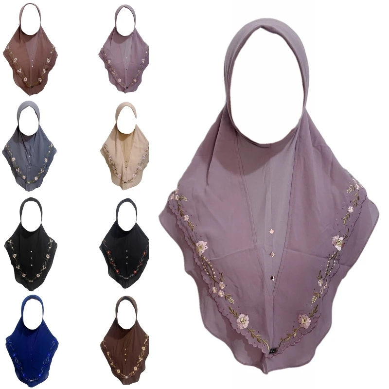 Écharpe turban musulmane pour femmes arabes, broderie florale, Hijab instantané direct, Eid Ramadan, prière islamique Shayla tiens imar Écharpe turban musulmane pour femmes arabes, broderie florale, Hijab instantané direct, Eid Ramadan, prière islamique Shayla tiens imar