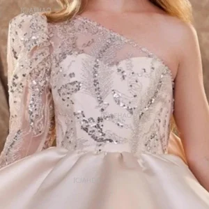 Robe de soirée formelle à paillettes pour filles, asymétrique épaule dénudée, robe de princesse européenne et américaine, robe bouffante pour spectacle de modèles