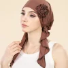 mode couleur unie fleurs femmes hijab musulman dames turban bonnet longue queue tête enveloppement foulard chapeaux indiens