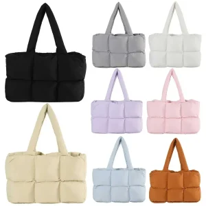 Sac à main rembourré pour femmes, couleur unie, matelassé, sac à bandoulière simple, grande capacité, fourre-tout nuage doux, sacs de transport tendance