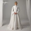 SSYTENS Robes de mariée musulmanes col haut satin perles personnalisées robes de mariée arabes avec châle manches longues Vestido De Noiva