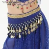chaîne de taille de danse du ventre, ceinture de danse indienne bollywood avec pièces de monnaie en métal, écharpe de hanche rouge, accessoires de danse pour enfants et filles et femmes