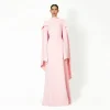 Robe de soirée saoudienne rose manches longues une ligne col rond robes de soirée modestes pour les femmes 2025 perles châle robe formelle moderne