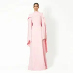 Robe de soirée saoudienne rose manches longues une ligne col rond robes de soirée modestes pour les femmes 2025 perles châle robe formelle moderne