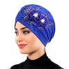 bonnet turban fleur 3d brillant pour femme, écharpe musulmane, hijabs, casquettes de fête de mariage, bonnet plissé, enveloppement de sauna, accessoires pour cheveux, nouveau