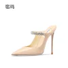 sandales à talons pour femmes été 2025 luxe en cuir véritable talons hauts pantoufles cristal décoration sangle élégante dames chaussures wome
