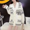 cardigan rétro pour femmes, manteaux tricotés, col en v, manches longues, streetwear élégant, ouvert, décontracté, ample, automne hiver