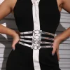 ceinture extensible dorée pour femmes, look élégant avec robe de soirée, couverture de taille, boucle à 4 rangées, ceinture creuse décorative