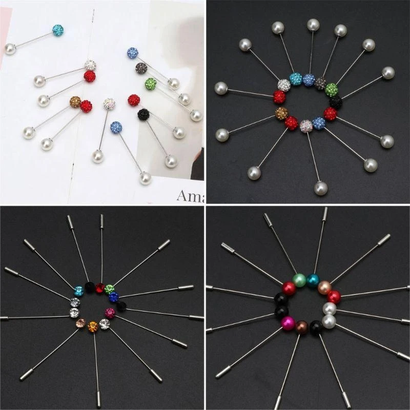 e21f exquise colorée broches revers à cristal 12 pcs hijab ningles sécurité perle sécurité broche écharpe clip