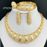 Ensemble de bijoux de dubaï pour femmes, plaqué or 18 carats, collier, boucles d&rsquo;oreilles, Bracelet et bague de luxe, bijoux pour fête de mariage, tendance