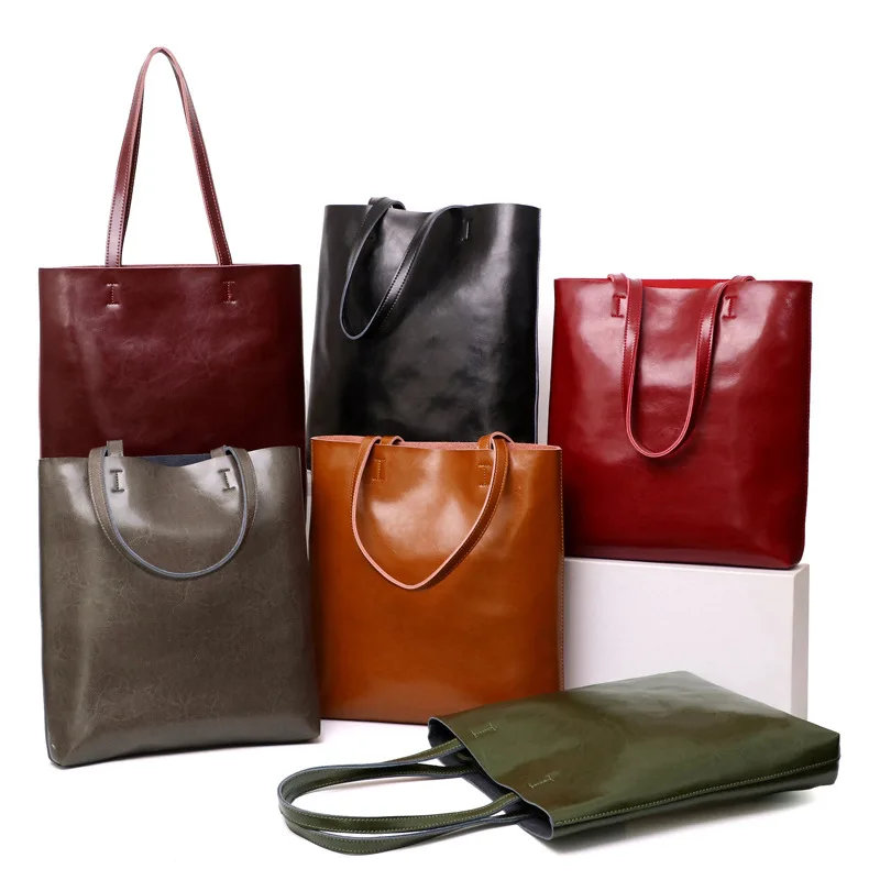 Sac à main en cuir véritable pour femmes, sacs à poignée supérieure tendance, fourre-tout pour dames, portefeuilles minimalistes, fourre-tout à bandoulière, sac de Shopping Portable