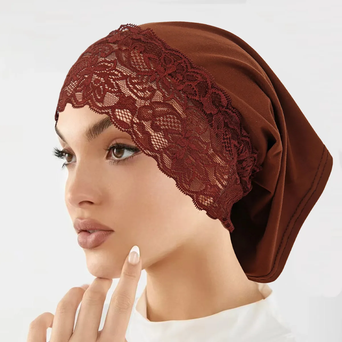 nouveau moyen orient hijab chapeau femmes musulmanes couleur unie simple pull chapeau malaisien dentelle tube mode tendance
