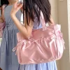 sac à bandoulière en nylon plissé pour femmes, élégant nœud, style coréen, fourre tout de grande capacité, mignon rose doux, sac à main féminin