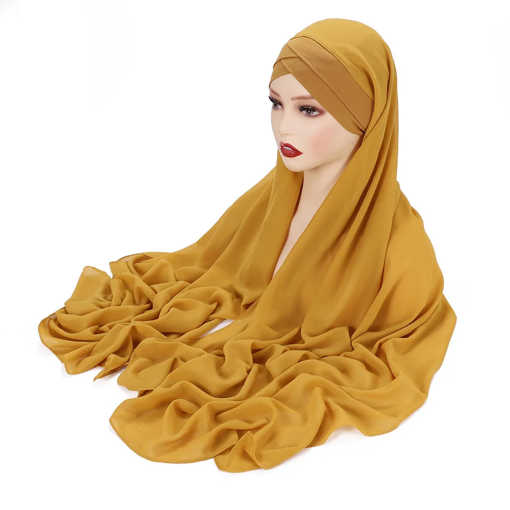 hijabs instantanés en mousseline de soie, écharpe avec capuchons en jersey croisé, bonnet, design de marque, écharpe musulmane pour femmes, sous écharpe islamique