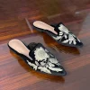 velours broderie fleur pantoufles femmes bout pointu chaussures plates mules élégantes dames maison pantufa chaussures sans lacet diapositives femmes sandales
