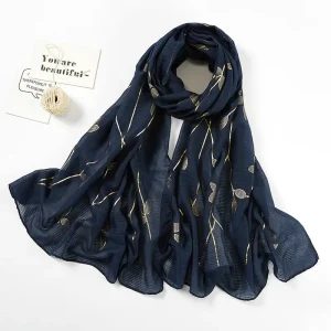 Femmes Hijabs musulman Turban nouvelle mode décontractée coton et lin bronzé feuille écharpe florale amérique vente chaude foulard Spot bon